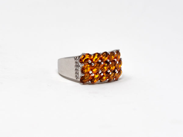 Oval Citrines and White Topaz Accent Cluster Ring in Sterling Silver at a Size 7 1/4