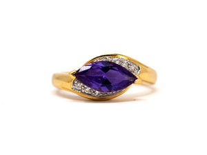 2 ct. Marquise Lab-Grown Alexandrite with CZ Cocktail Ring in Gold Plated Sterling Silver at a Size 10