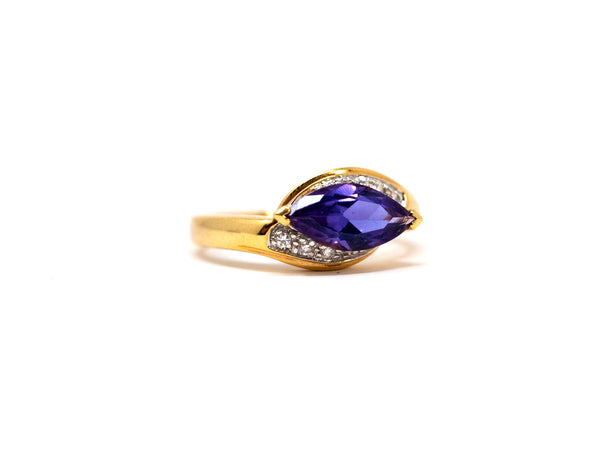 2 ct. Marquise Lab-Grown Alexandrite with CZ Cocktail Ring in Gold Plated Sterling Silver at a Size 10
