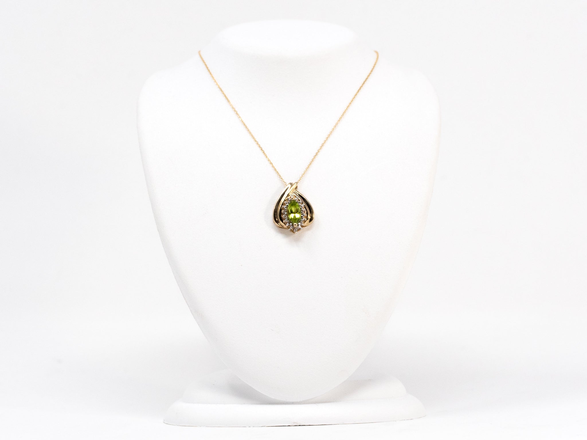 Marquise Peridot with Diamond Accented Slide Pendant in 10K Yellow Gold
