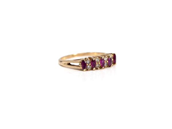 Marquise Ruby & Round Diamond Alternating Band in 14K Yellow Gold at a Size 6 1/4