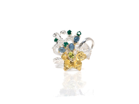 Peridot, Emerald, and Blue Opal Flower Statement Ring