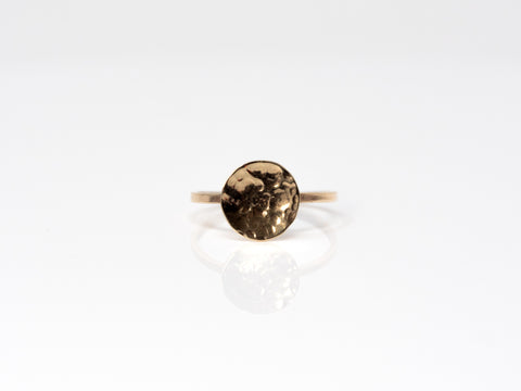 JC Hammered Disc Ring in 10K Yellow Gold at a Size 6 1/4