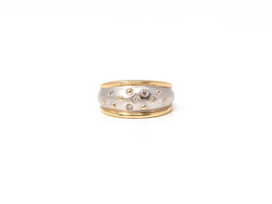 Bimetal Round Flush Set Diamond Band in 14K Yellow & White Gold at a Size 8