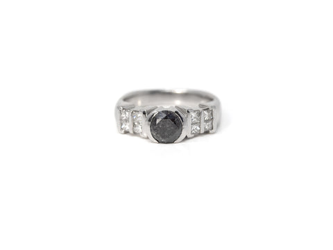 1 ct. Tension Set Black Diamond with White Diamond Accent Band in Platinum at a Size 6