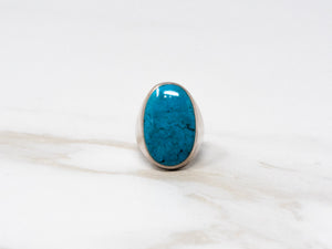 Oval Turquoise Signet Ring in Sterling Silver at a Size 10
